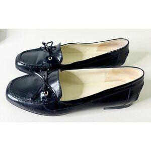 Lauren Ralph Lauren Sz 8 Women Loafer Patent Leather Bow Black Classic Style GUC